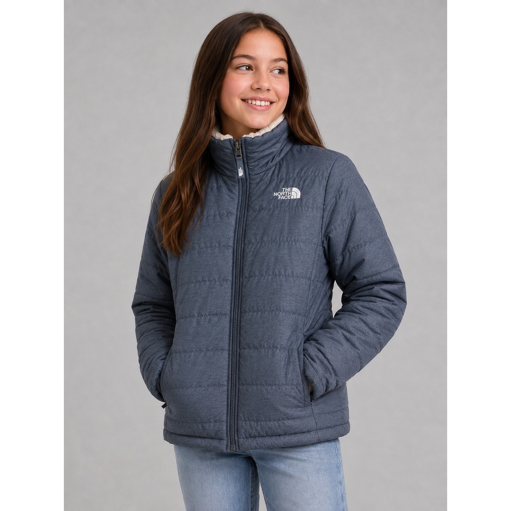 The North Face Reversible Jacket Girls L 14/16 Gray Mossbud Swirl Winter